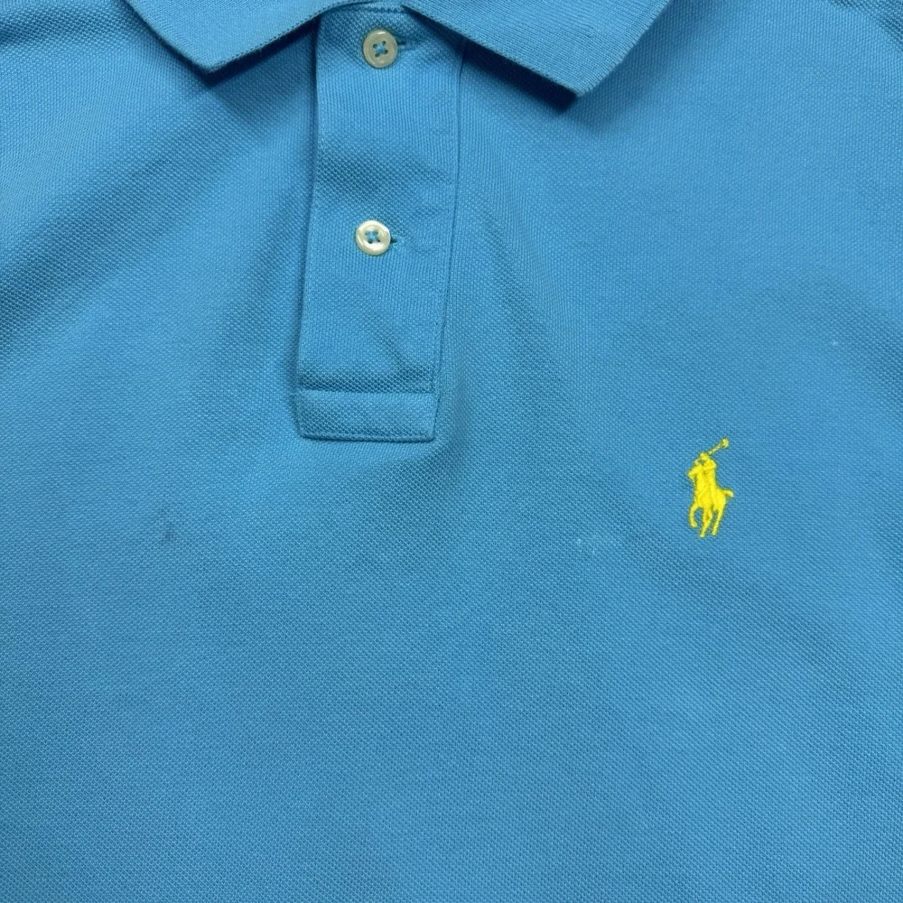 Ralph Lauren Polo Shirt Mens Large Sky Blue Classic Fit Yellow Pony Short Sleeve